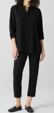 Eileen Fisher Black Stretch Straight Pull On Casual Crop Pants Sz M -Made in USA