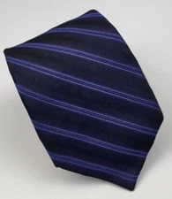 Calvin Klein Silk Tie Black Blue Silver Stripes Men Necktie Skinny 58.5 x 3