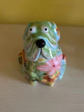 Flower Dog Ceramic Coin Bank Folk Art 6"