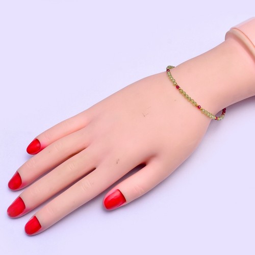 2mm Natural Gemstone Peridot, Ruby Bracelet, Micro Faceted, Girls-Women's - Picture 2 of 2