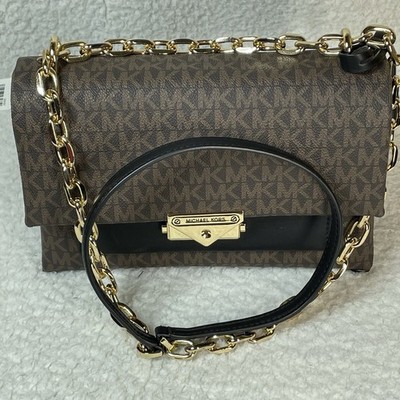 Michael Kors Handbag Womens Cece Medium Brown Shoulder Bag Gold Chain NWT