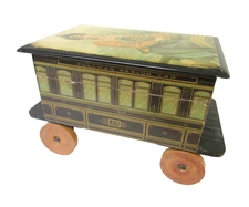 Antique Sewing Box Pullman Parlor Car with Image Clark & Co. Advertising