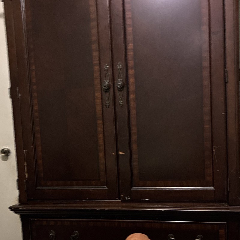 Tall Dark Wood Freestanding Wardrobe Armoire, Brown Solid, 1 Hinged Door
