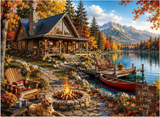 500 Piece Jigsaw Puzzle for Adults, Autumn Lake Cabin Puzzle