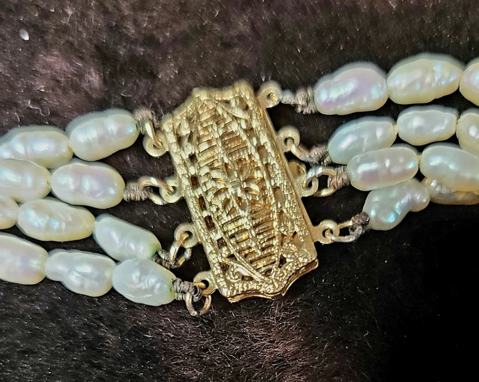 14kt 黄金 4股白色巴洛克珍珠项链 19 英寸 — 第 3/4 张图片