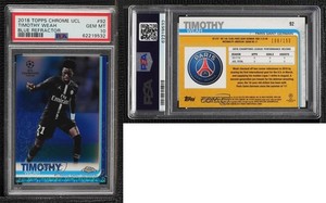 2018 Topps Chrome UCL Blue Refractor /150 Timothy Weah PSA 10 GEM MT Rookie RC