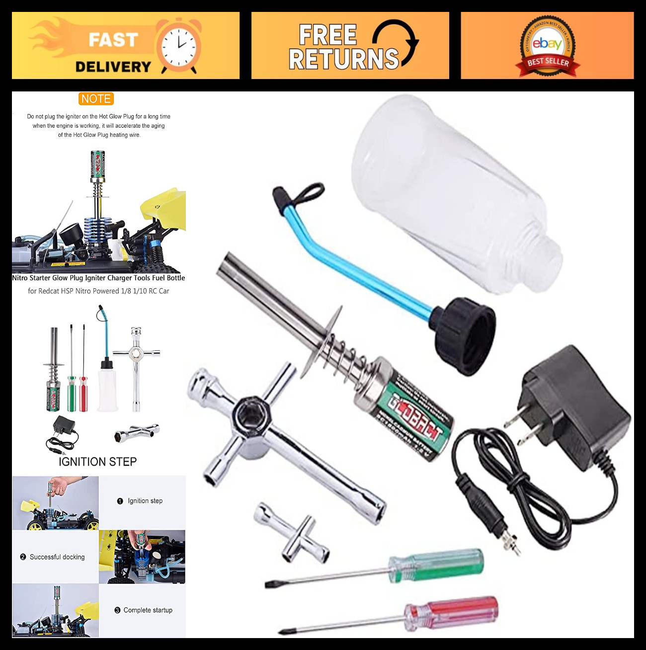 Starter Kit - Glow Plug Igniter, Charger, Fuel Bottle For 1/