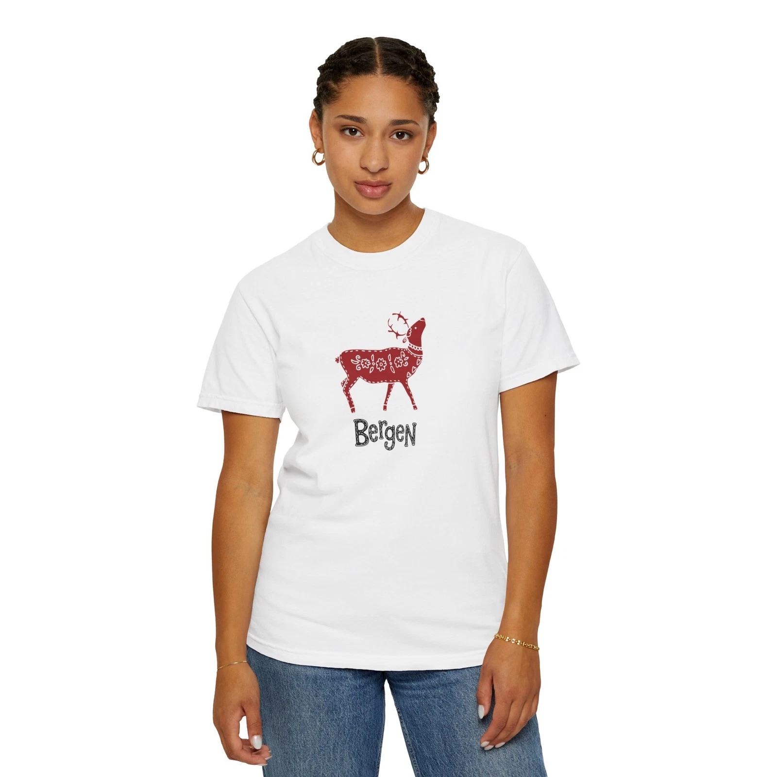 Bergen Norway - Deer Graphic Tee - Unisex Crewneck T-Shirt - Norwegian Shirt