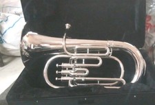 EUPHONIUM 4 VALVE OF PURE BRASS IN SILVER CHROME POLISH CASE BOX FREE SHIPPING