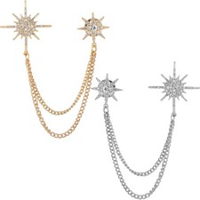 2 Pcs Rhinestone Star Brooches for Women, Gold Silver Snowflake Broaches Pins...