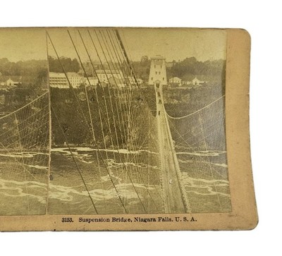 Suspension Bridge over Niagara Falls USA Antique Stereoview Card L1