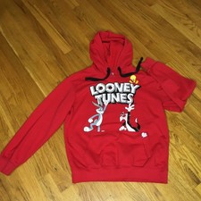 Looney Tunes Junior Womens size M 7-9 Red Hoodie Sylvester, Tweety, Bugs Bunny