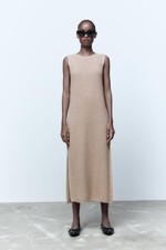 Zara Metallic Sand Knit Sleeveless Midi Dress 