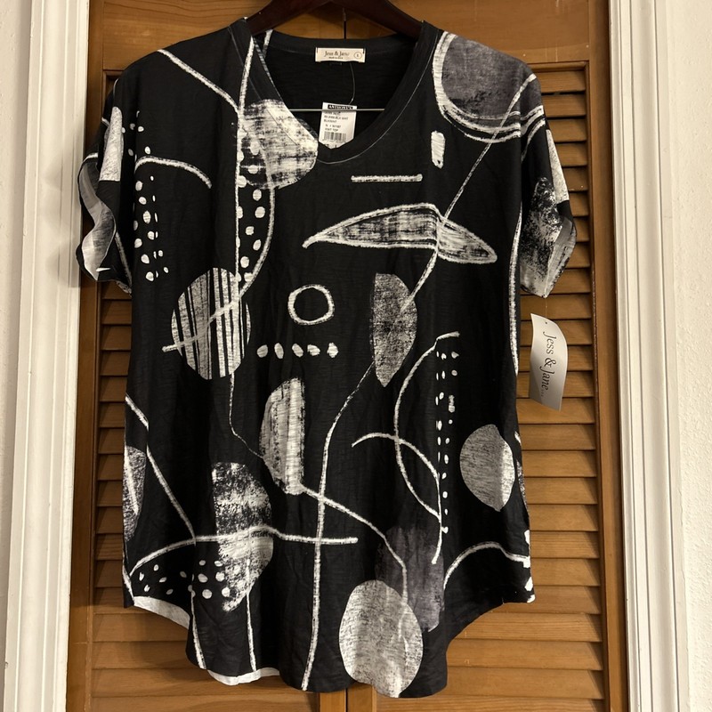 Jess & Jane Pop Art Dolman Cap Sleeve Top - 60-2069 Canvas Sz L NWT$59