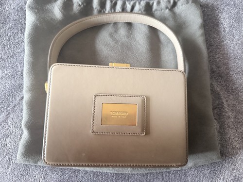 Tom Ford Gray Brown Ombre Leather Top Handle Box Bag & Gold Shoulder Chain Strap