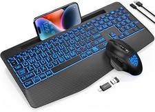 Wireless Keyboard and Mouse Backlits, Wrist Rest, LED Mouse, Rechargeable Erg...