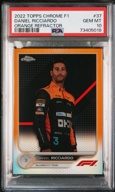 2022 TOPPS CHROME FORMULA 1 #37 DANIEL RICCIARDO ORANGE REFRACTOR /25 PSA 10