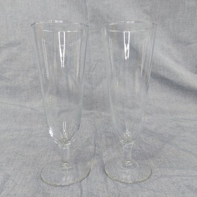 Set of 2 Classic Clear Glass Stemmed Footed Pilsner Beer Ice Tea Water Glasses