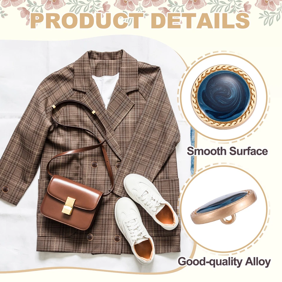 Botón de Costura Metal Vintage Dorado 20mm Redondo Metal, Paquete de 5 Azul Oscuro Foto 3 de 4