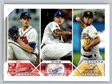 2023 Topps #284 NL Wins Leaders Kyle Wright / Julio Urías / Yu Darvish