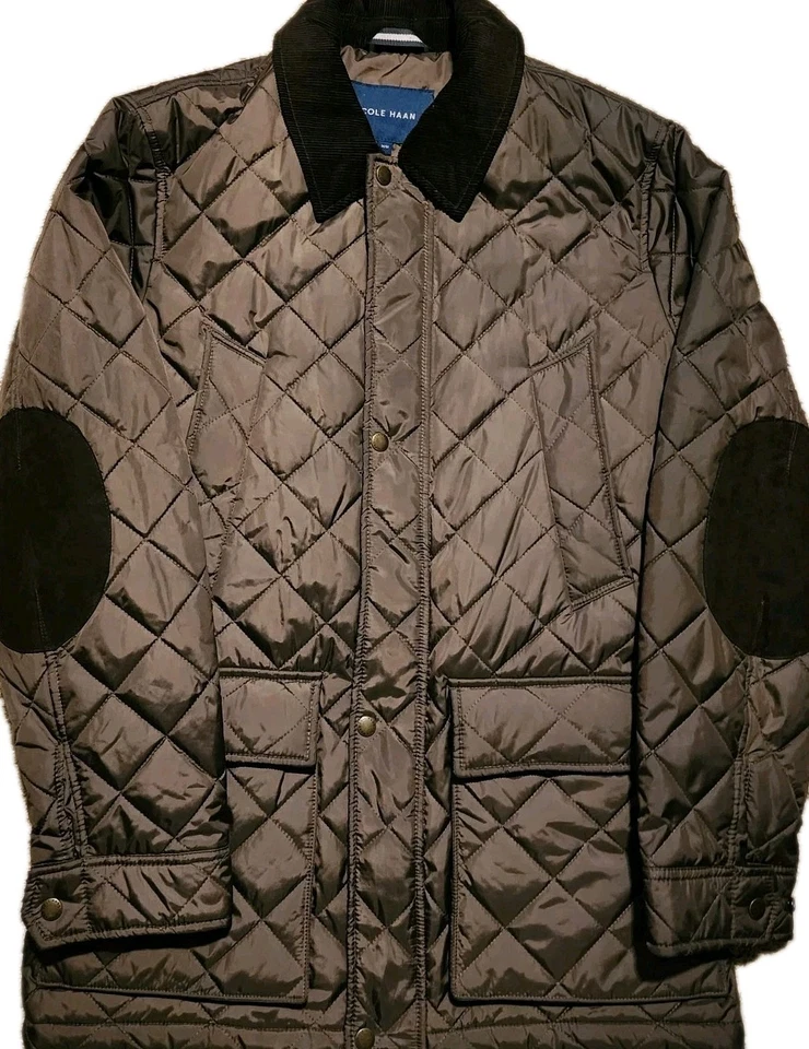 Abrigo Chaqueta Cole Haan Diamante Acolchado Talla M Forrado Codo Parches Tareas Bolsillos Foto 2 de 4