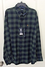 IZOD Stratton Men's Flannel Shirt Plaid Long Sleeve XXL Blue Green Button Up NWT