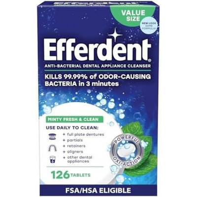 NEW Efferdent Retainer & Denture Cleaner Tablets Minty and Fresh Clean 126 Count