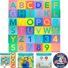 Educational Kids Alphabet & Numbers Puzzle Mat - 36 Interlocking Tiles, 12x12