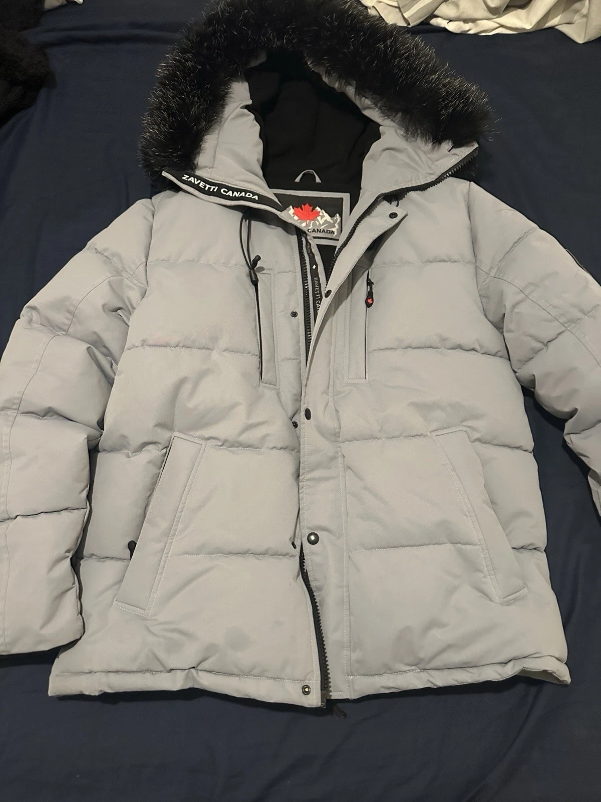 Men’s Zavetti Canada Puffer Jacket Grey Size Large On Sale