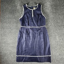 J. Crew 100% Linen Women's Sleeveless Fit & Flare Blue-White Dress Sz 14