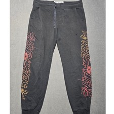 True Religion Broken Jogger Sweatpants M Black Graphic Print Lounge Casual