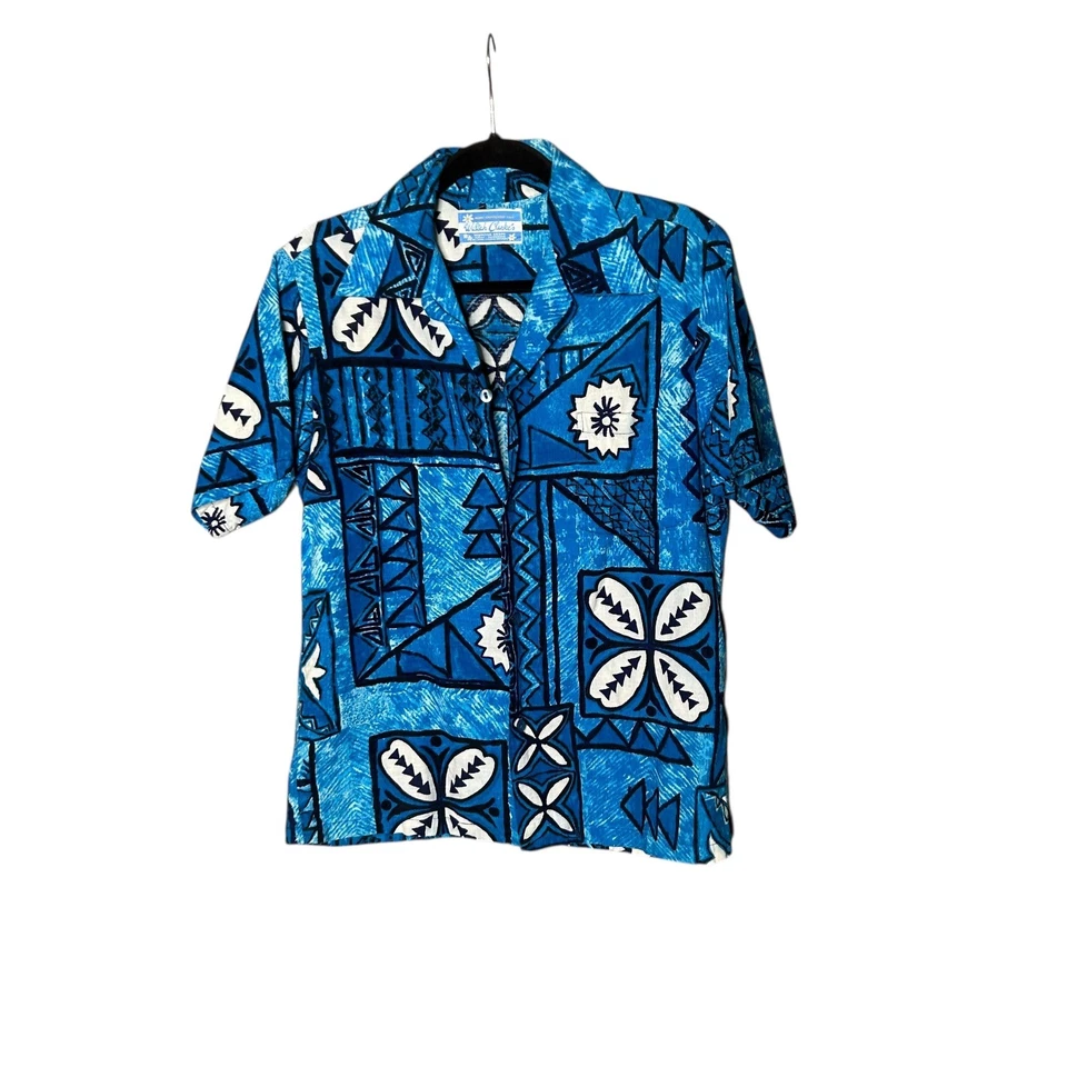 Camisa Hawaiana Waltah Clarke Azul Corteza Estampado Tapa De Colección Tropical  Foto 2 de 4