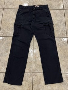 Mens 34X34 WRANGLER Workwear Black Twill Canvas Relaxed Fit Cargo Work Pants