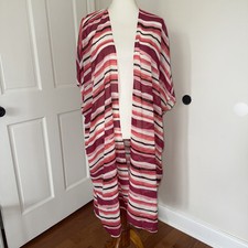 Nwt Lane Bryant Pink Purple Striped Mesh Long Cardigan Kimono One Size