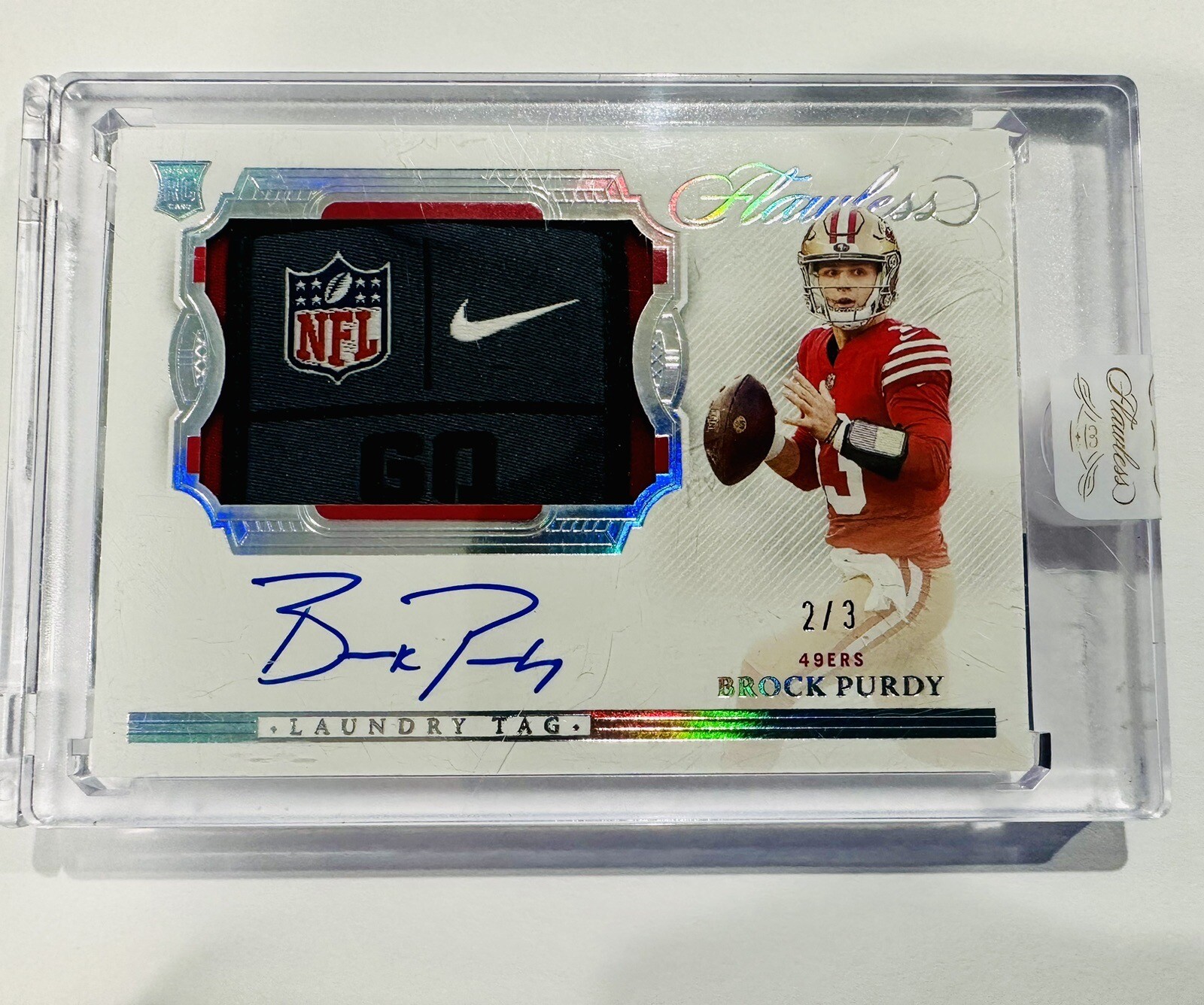 Brock Purdy RPA 2022 Flawless Laundry Tag Auto 2/3 Rookie Patch 