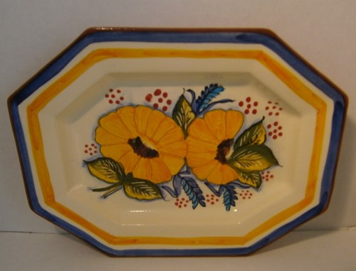 Portugal Signed Carrilho Lopes Corval Terracotta Art Pottery Octagon Platter - Picture 2 of 4