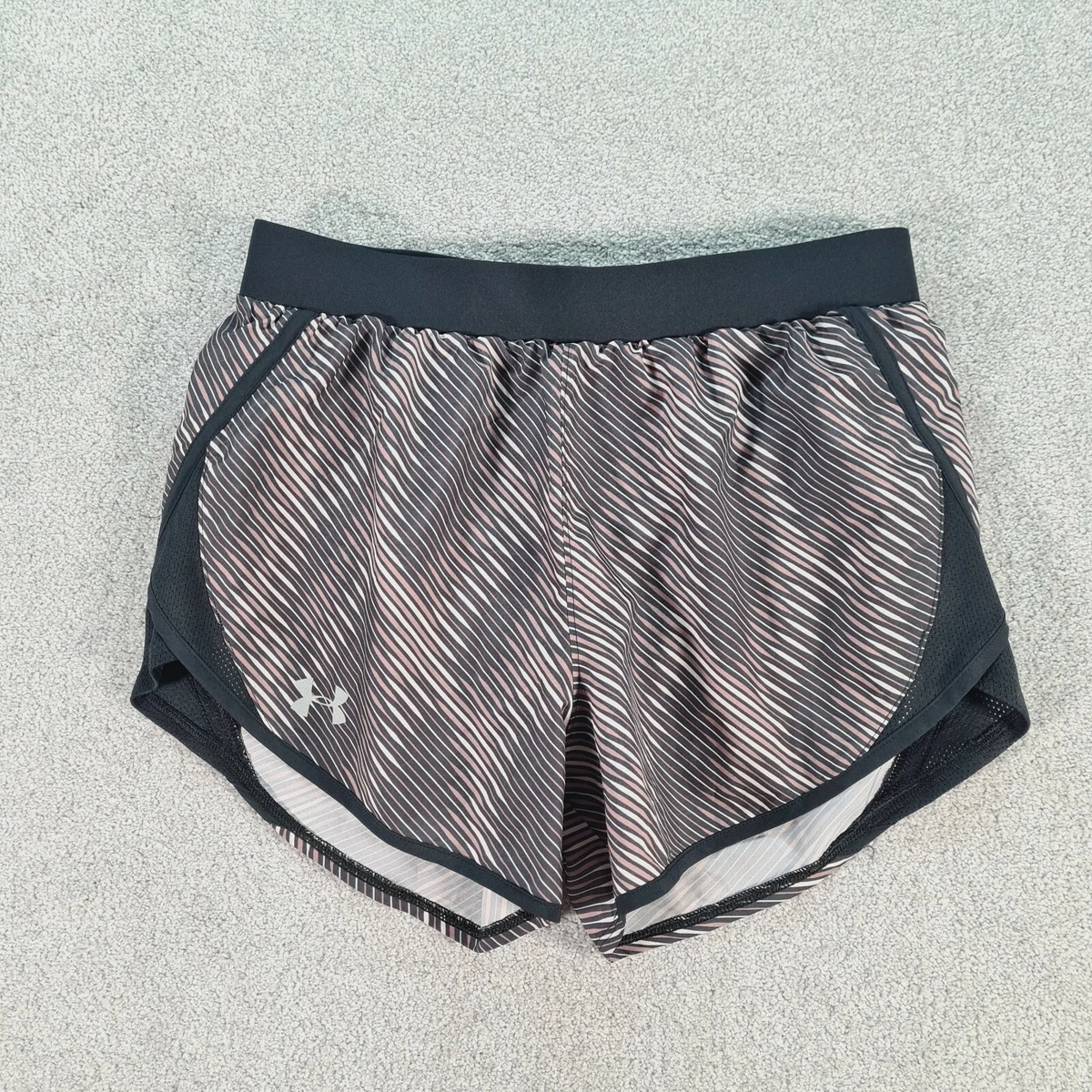 UNDER ARMOUR Shorts Womens Extra Small XS Black Brown Striped Activewear Gym