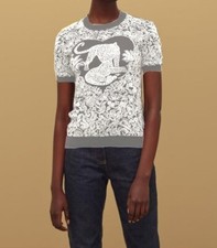 HERMES Jungle Lover Cashmere Sweater 36 4 Gray Short Sleeves Motif Unisex NEW