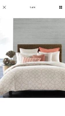 Hotel Collection Textured Lattice Linen POPPY KING Duvet Cover+ 2 Standard Shams - Image 1 of 4