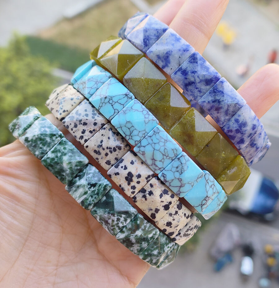 5pcs Blue Spot Jasper Vary Gems square faceted Bracelet Magic Healing Amulet