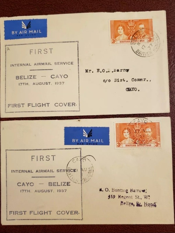 BRITISH HONDURAS 1937 Internal First Flight (see description)