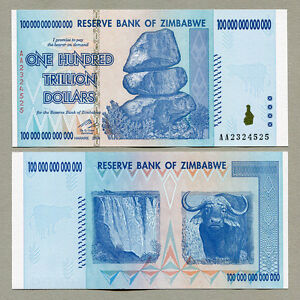 Zimbabwe 100 Trillion Dollars Banknote 08 P91 Unc Inflation Currency Bill Ebay