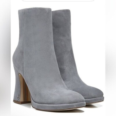 Sam Edelman Jaye River Grey Suede Block Heel Platform Ankle Boots. Size 8. New