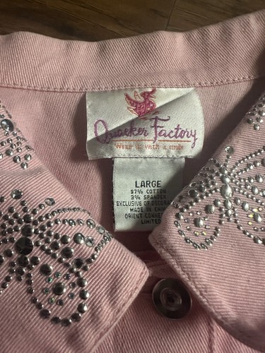 VTG Quacker Factory Butterfly Rhinestone Button Up Denim Jacket Women Large Pink - Picture 6 of 9