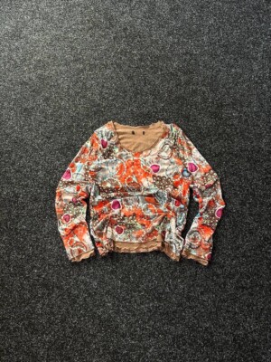  STYLE Save The Queen Jean Paul Gaultier Roses Mesh Top Blouses Womens M Y2K