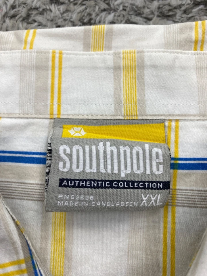 Camisa De Colección Southpole Hombres 2XL Amarilla A Cuadros Manga Corta Años 90 Y2K Abotonada Hip Hop Foto 3 de 4
