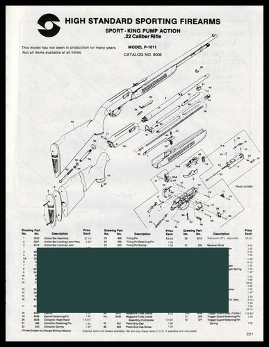 19 High Standard Sport King Pump Action 22 Rifle Schematic Parts List Ebay