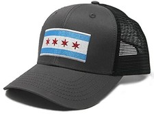 Baseball Cap Trucker Hat Snapback Chicago City Flag Black Patch Adjustable Size