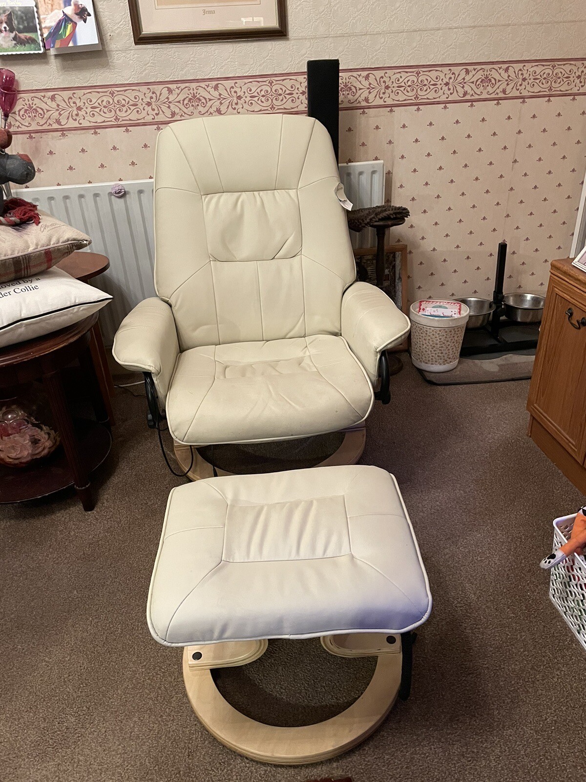 Swivel recliner chair and footstool with Massage Functions On Both