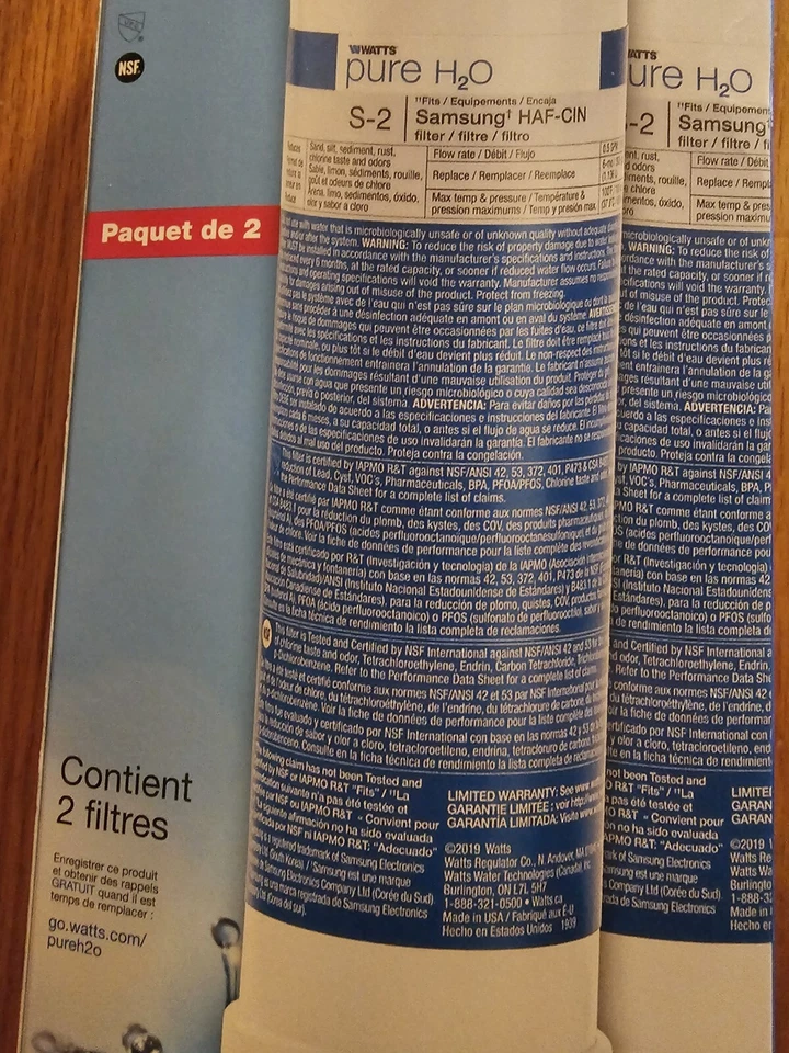 WATTS Pure H2O Refrigerator Filters Samsung HAF-CIN 2 In Box - Image 3 of 4